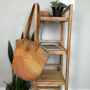 Vintage bohemian straw and leather purse